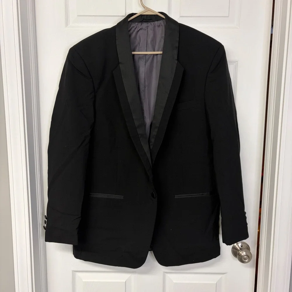 Christian Dior Grand Luxe Mens Black Tuxedo Jacket Satin Shawl Lapel 44L Blazer